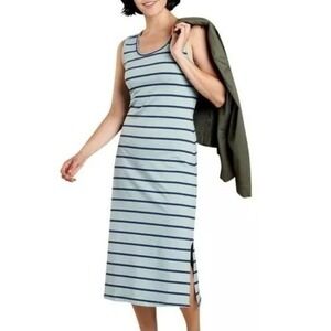 Toad&Co Samba Paseo Midi Dress Outdoor Versatile Organic Cotton Blue Surf‎ M